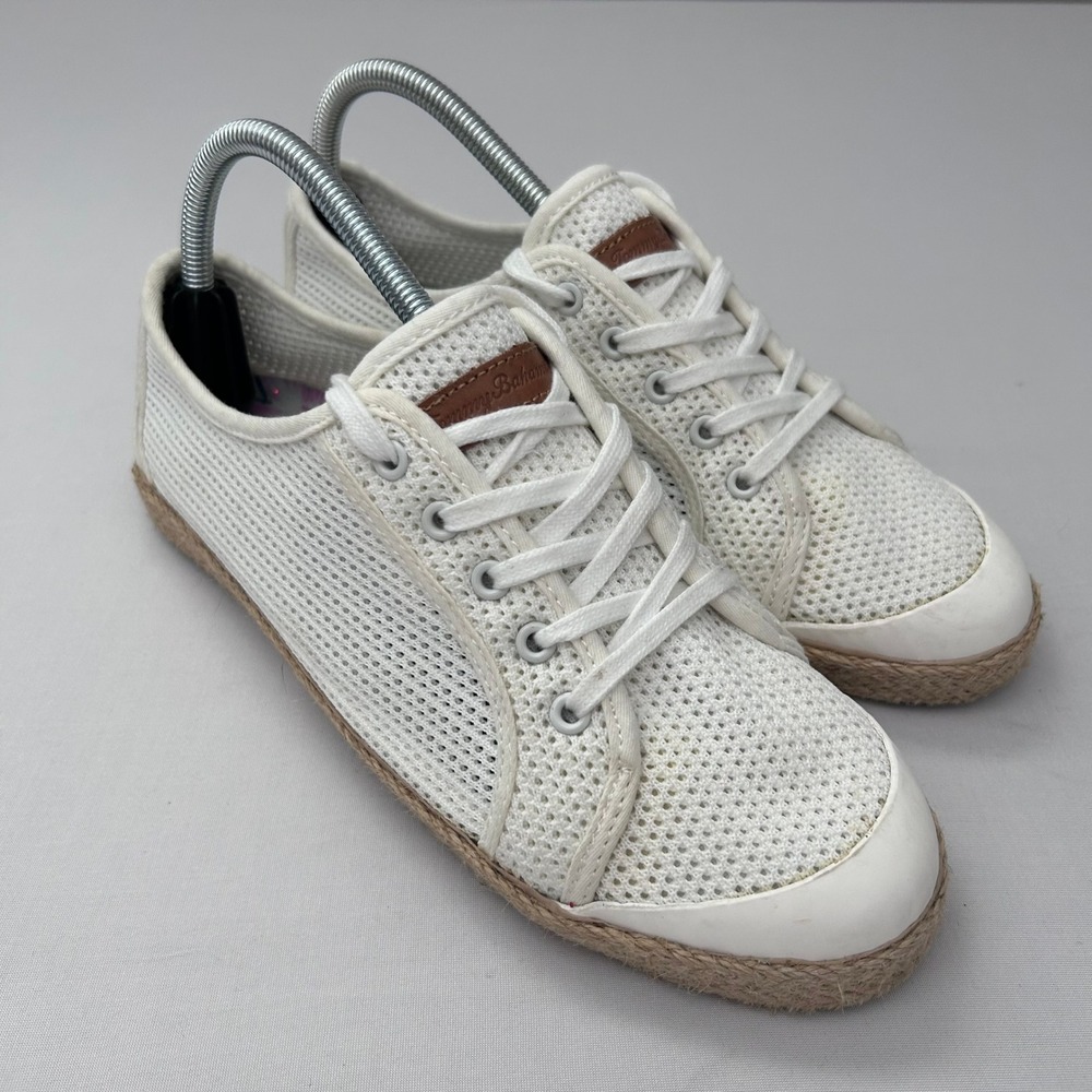 Tommy Bahama Espadrille Sneakers Womens 9 White Mesh Jute Lace Up Casual Shoes
